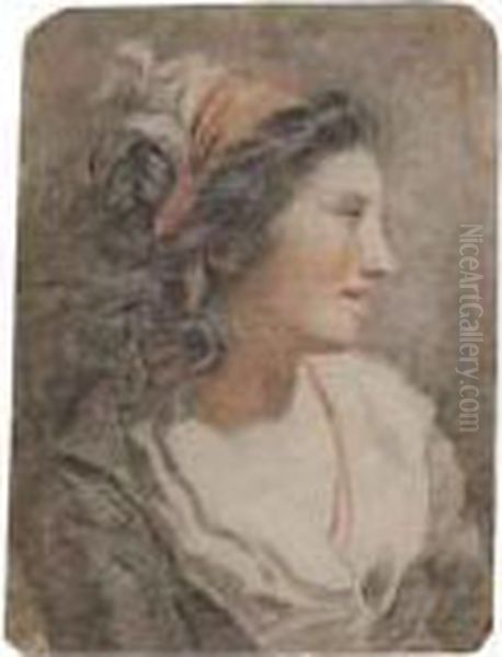 Tete De Femme Au Turban Rouge Oil Painting by Francois-Andre Vincent