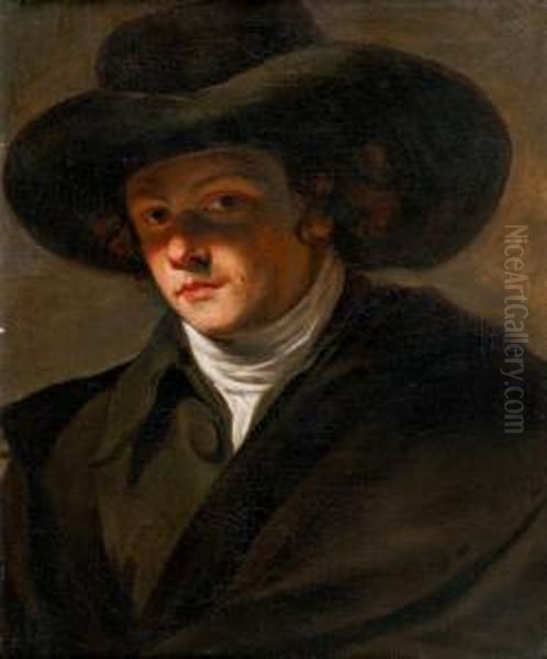 Portrait D'homme Portant Un Chapeau Aux Larges Bords Oil Painting by Francois-Andre Vincent