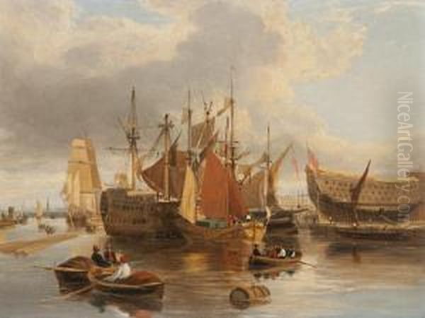 Ship Building At Greenwich Oil Painting by George Vincent