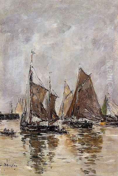 Trouville, Sardine Boats Getting Underway Oil Painting by Eugene Boudin