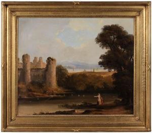 Landscape With Figures And Castle Ruins Oil Painting by George Vincent