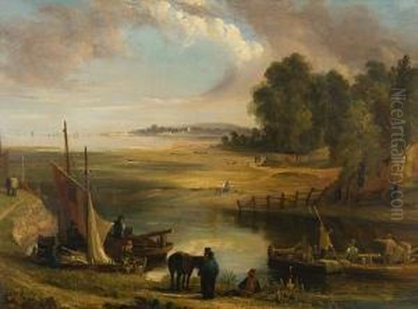 Estuary Landscape With Figures Oil Painting by George Vincent