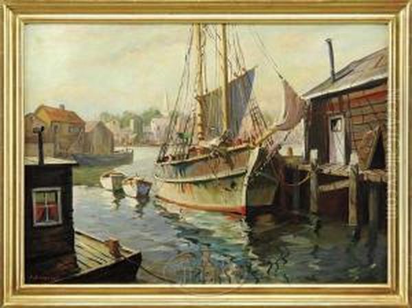 Gloucester Harbor Oil Painting by Harry Aiken Vincent