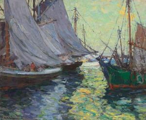 Boats, Gloucester Harbor Oil Painting by Harry Aiken Vincent