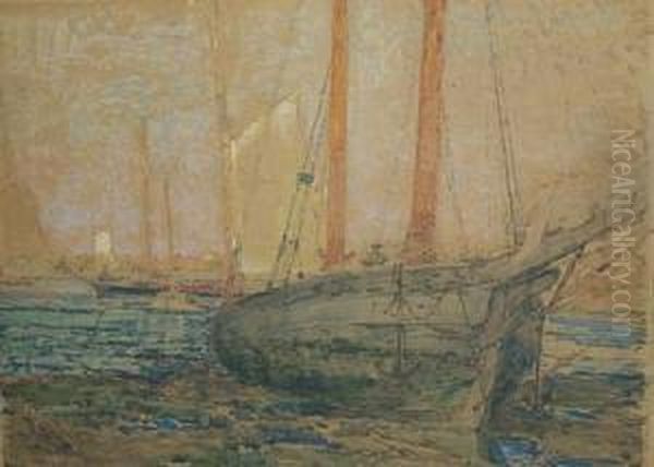 View With A Beached Sailboat Oil Painting by Harry Aiken Vincent