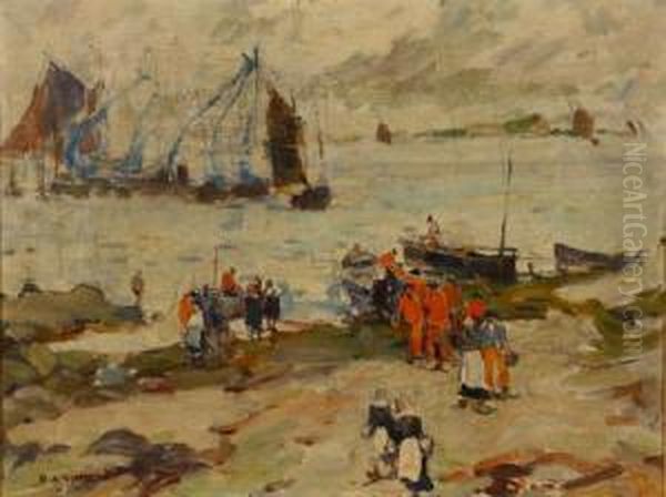 Brittany Coastal Scene With Figures Oil Painting by Harry Aiken Vincent