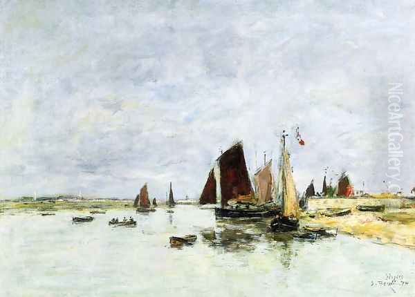 Etaples, Boats in Port Oil Painting by Eugene Boudin