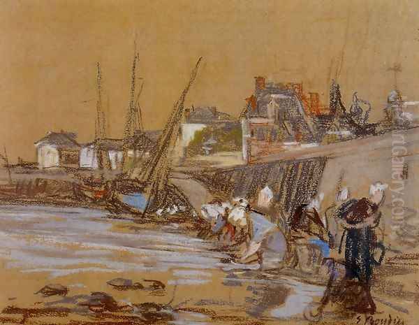 Laundresses in the Port of Honfleur Oil Painting by Eugene Boudin