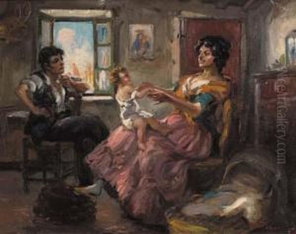 La Famiglia Oil Painting by Aristotele Vincenzi