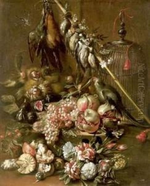 Nature Morte Aux Fleurs, Fruits Et Trophee De Chasse by Giuseppe Vincenzino