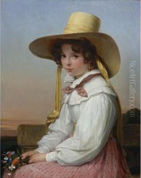 Portrait Of Nency Destouches Oil Painting by Auguste Jean Bapt. Vinchon