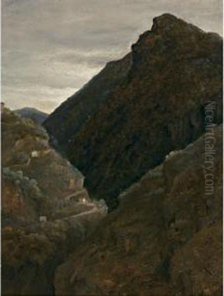 Mountainous Landscape Oil Painting by Auguste Jean Bapt. Vinchon