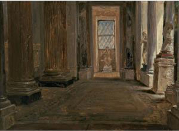 Interior Of A Sculpture Gallery Oil Painting by Auguste Jean Bapt. Vinchon