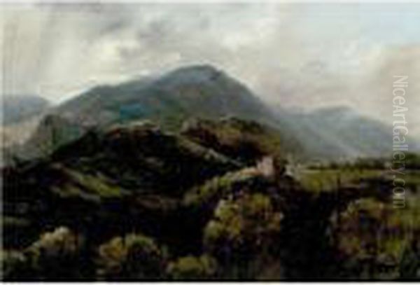 View Of The Mountains Near Tivoli Oil Painting by Auguste Jean Bapt. Vinchon