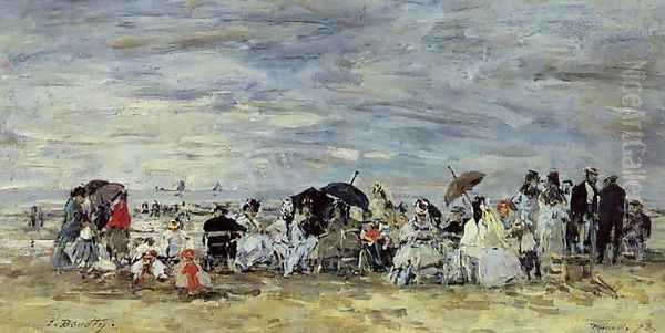 Trouville Beach Scene Oil Painting by Eugene Boudin