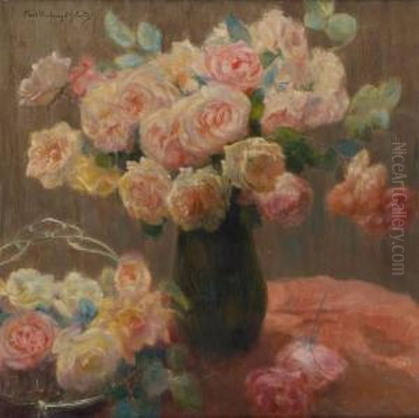 Composition Aux Roses Oil Painting by Flore Vindevogel-Geleedts