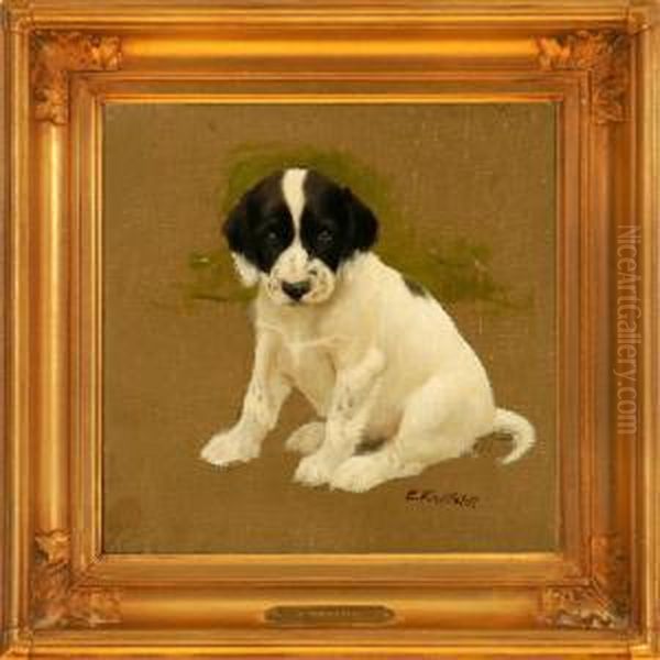 A Puppy Oil Painting by Einar Vindfeldt