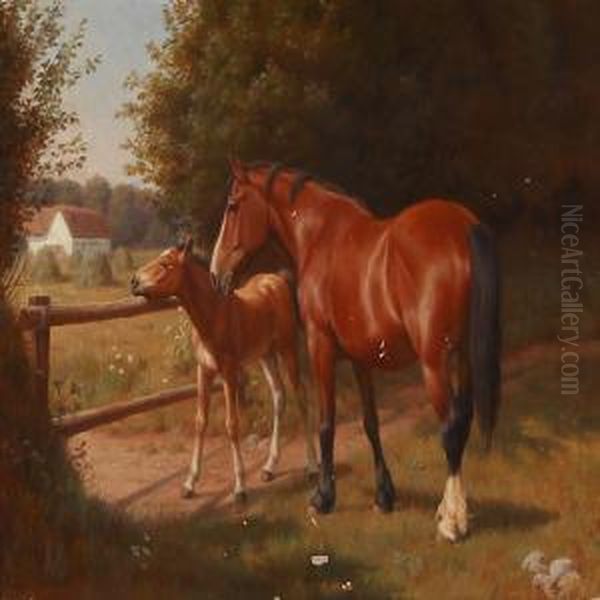 A Mare With Her Foal In The Sun by Ejnar Vindfelt