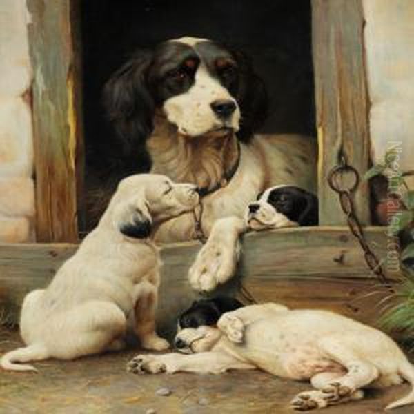 Cocker Spaniel With Three Puppies by Ejnar Vindfelt