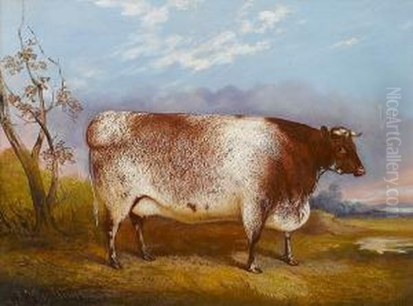 A Short-horned Cow In A Landscape Oil Painting by John Vine Of Colchester