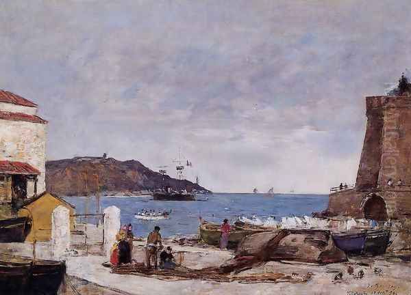 The Bay of Villefranche, the Port Oil Painting by Eugene Boudin