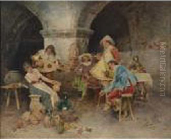 Serenade In The Tavern Oil Painting by Francesco Vinea