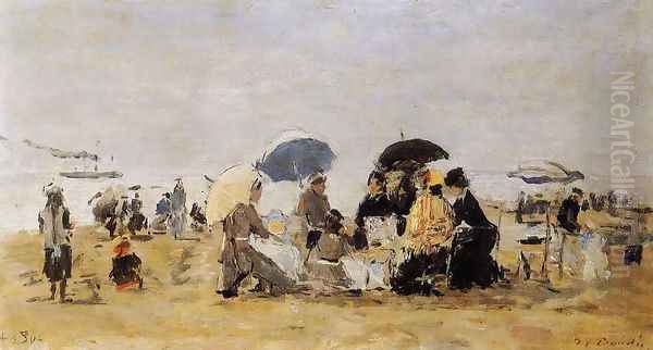 Trouville, Beach Scene XII Oil Painting by Eugene Boudin