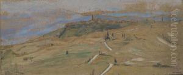 Paesaggio A Pienza Oil Painting by Giuseppe Viner