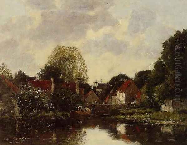 Canel near Dordrecht Oil Painting by Eugene Boudin