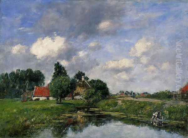 River near Dunkirk Oil Painting by Eugene Boudin