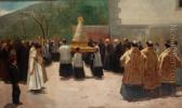 Procesion De La Virgen Oil Painting by Salvador Viniegra Y Lasso