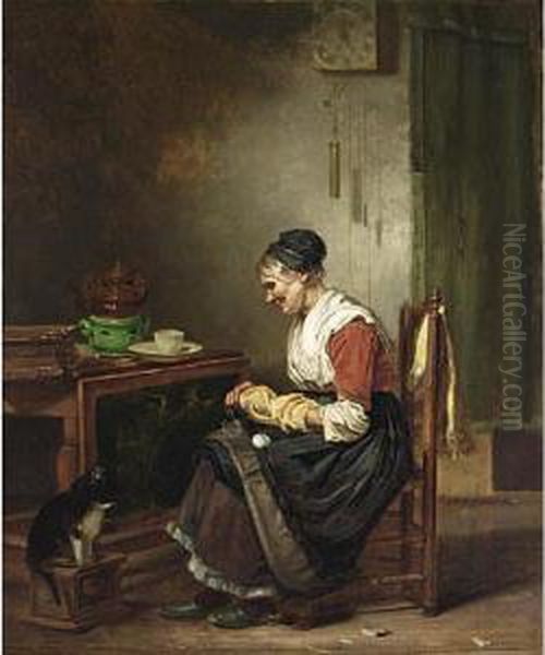 Mending Day Oil Painting by Henricus Egbertus Vinke