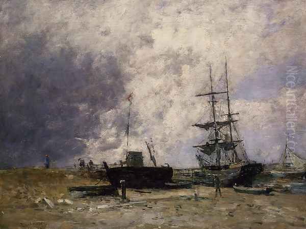 The Trouville Coastline, Low tide Oil Painting by Eugene Boudin