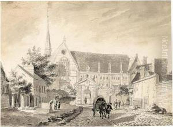 View Of The Church At Passy, Near Paris Oil Painting by Reinier Vinkeles