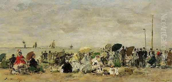 Beach Scene, Deauville Oil Painting by Eugene Boudin