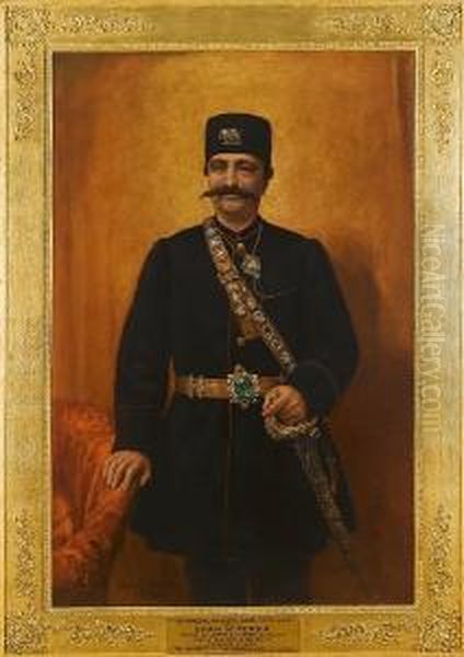 An Official Portrait Of Nasr Al-din Shah Qajar (reg. 1848-1896), Painted On The Occasion Of His Second State Visit To England In 1889 Oil Painting by John Alfred Vinter