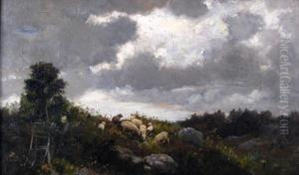 Sheep On A Hillside Oil Painting by Frederick Porter Vinton