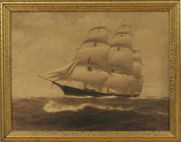 Three-masted Ship Oil Painting by Frederick Porter Vinton