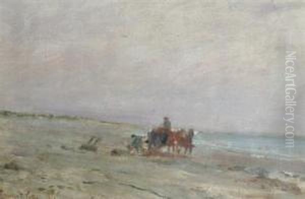 Cart And Riders By The Shore Oil Painting by Frederick Porter Vinton