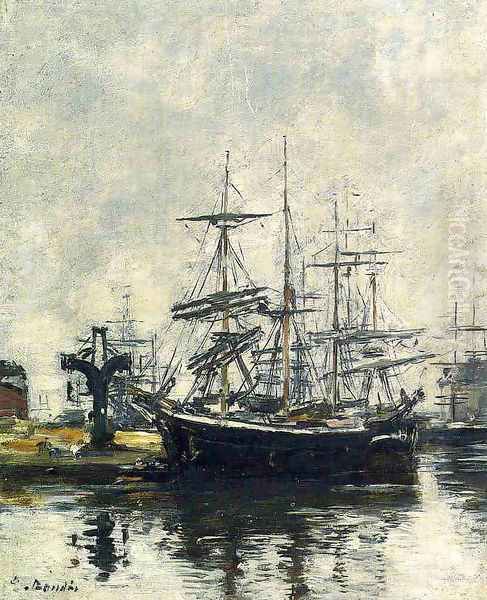 Le Havre, Sailboats at Dock, Bassin de la Barre Oil Painting by Eugene Boudin