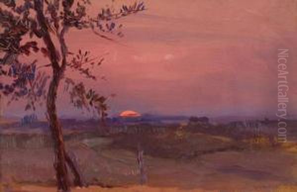 Paesaggio Al Tramonto Oil Painting by Giulio Cesare Vinzio