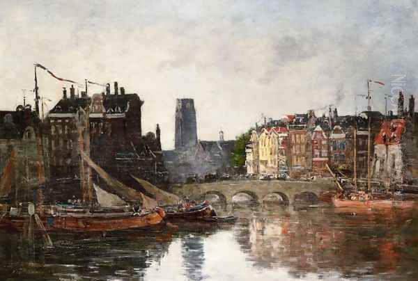 Rotterdam, the Pont de la Bourse Oil Painting by Eugene Boudin