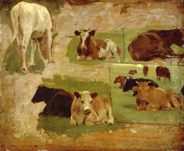 Study of Cows c.1860 Oil Painting by Eugene Boudin