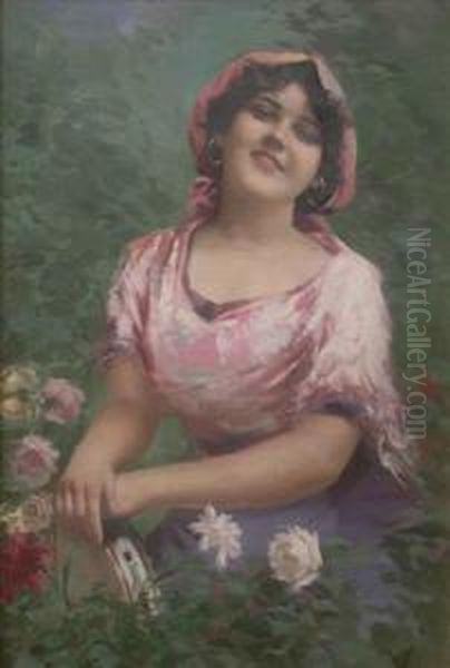 Ayoung Girl With Tamborine Oil Painting by Ferdinand Viola