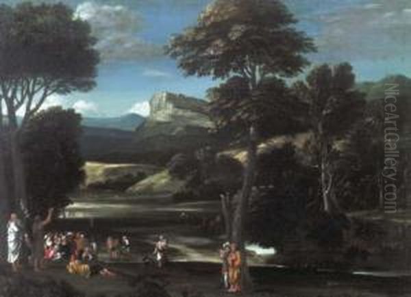 Landscape With Saint John The Baptist Preaching Oil Painting by Gian Battista Viola