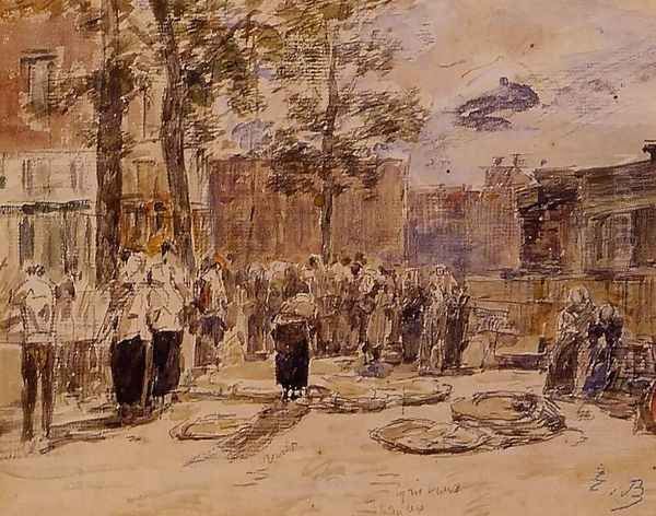 Market Scene Oil Painting by Eugene Boudin