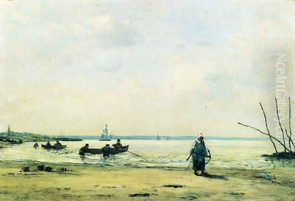 The Shore at Low Tide near Honfleur Oil Painting by Eugene Boudin