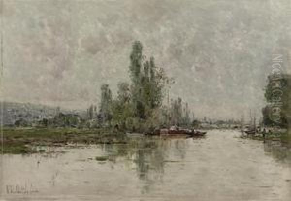 Bords De La Seine-environs De Vernon: The River Seine Near Vernon,france Oil Painting by Victor Viollet-Le-Duc