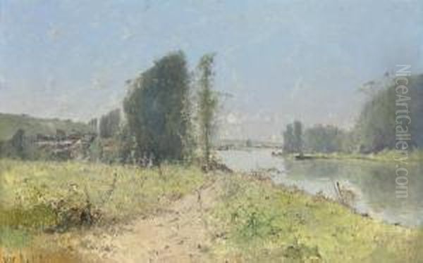 On The River At L'yonne, Bourgogne Oil Painting by Victor Viollet-Le-Duc