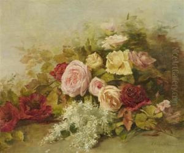 Still Life With Roses Oil Painting by Auguste Constantin Viollier